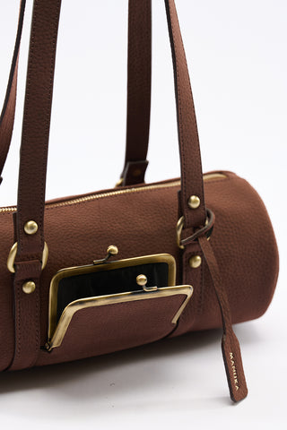 Rustic Lock-Closure Cylinder Bag Red Brown