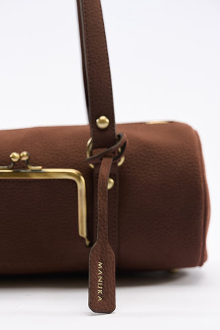Rustic Lock-Closure Cylinder Bag Red Brown