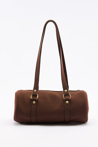 Rustic Lock-Closure Cylinder Bag Red Brown