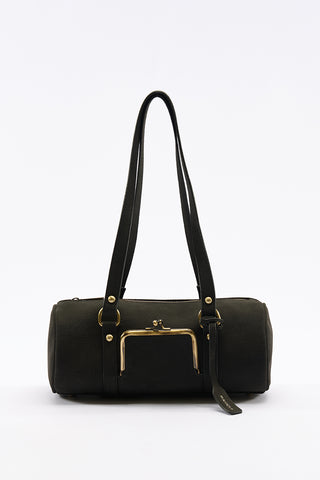 Rustic Lock-Closure Cylinder Bag Black