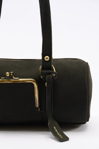 Rustic Lock-Closure Cylinder Bag Black