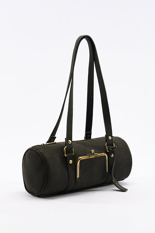 Rustic Lock-Closure Cylinder Bag Black
