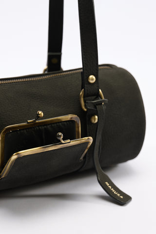 Rustic Lock-Closure Cylinder Bag Black