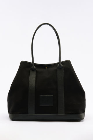Xl Canvas Tote Bag With Leather Handles Black
