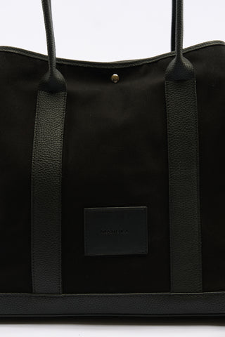 Xl Canvas Tote Bag With Leather Handles Black
