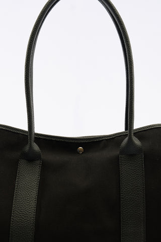 Xl Canvas Tote Bag With Leather Handles Black