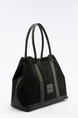 Xl Canvas Tote Bag With Leather Handles Black