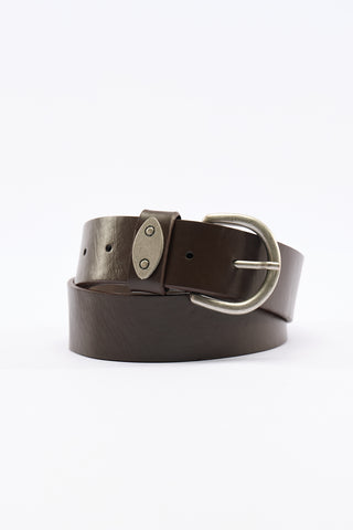 Belt With Antique Metal Buckle Dark Brown