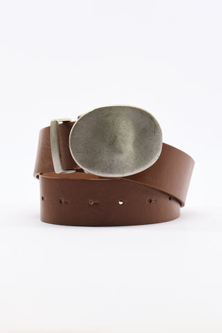 Metal Round Plate Belt Tan