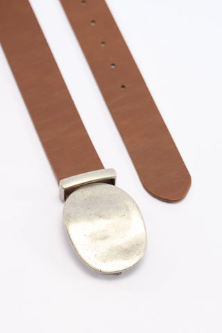 Metal Round Plate Belt Tan