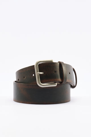 Belt With Distressed Metal Buckle Brown
