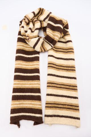Long Striped Knit Scarf Beige
