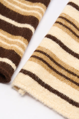 Long Striped Knit Scarf Beige