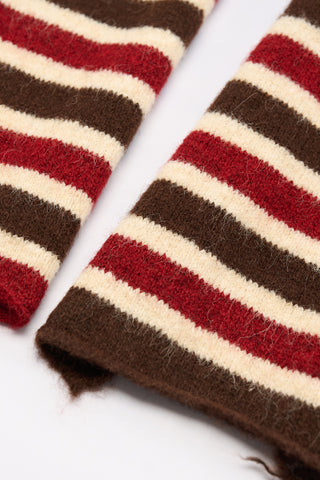 Long Striped Knit Scarf Red