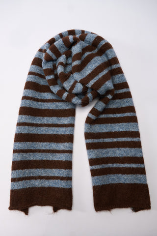 Long Striped Knit Scarf Blue