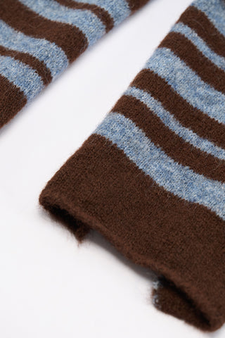 Long Striped Knit Scarf Blue