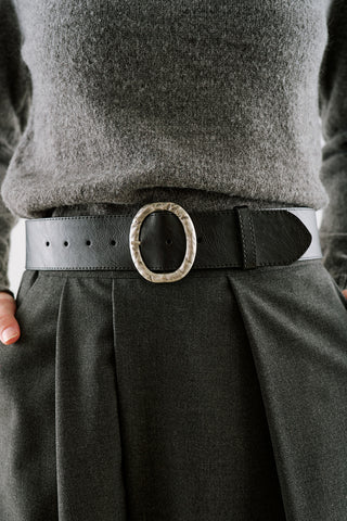 Belt With Antique-Finish Metal Buckle Black