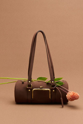 Rustic Lock-Closure Cylinder Bag Red Brown