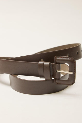 Thin Leather Coated Belt Dark Brown