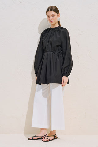 Belted Balloon Sleeve Tunic Black