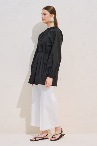 Belted Balloon Sleeve Tunic Black
