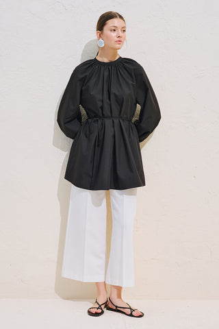 Belted Balloon Sleeve Tunic Black