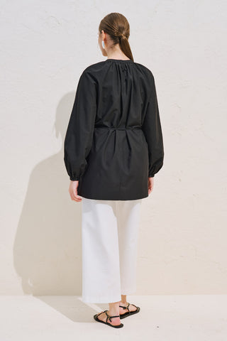 Belted Balloon Sleeve Tunic Black
