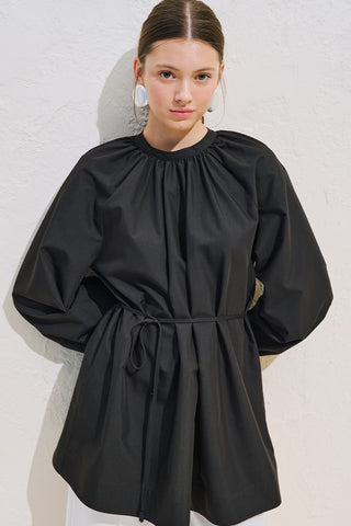Belted Balloon Sleeve Tunic Black