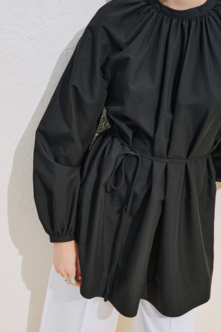 Belted Balloon Sleeve Tunic Black