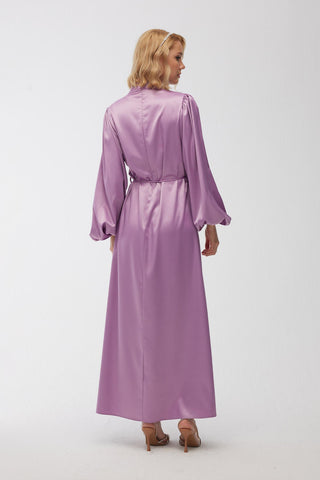 Balloon Sleeve Satin Evening Dress Purple