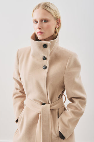 Premium Wool Trench-Style Coat Beige