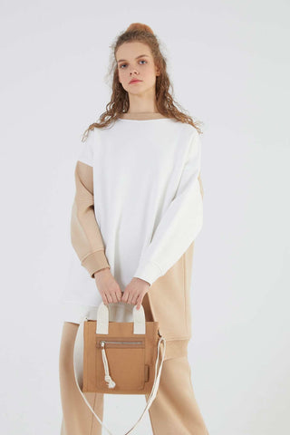 Faux Leather Detailed Tote Bag Camel