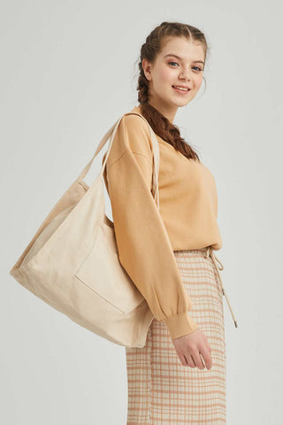 Canvas Bag With Pockets Beige