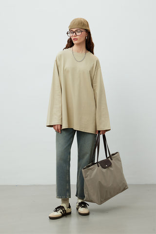 Oversize Cotton Long Sleeve T-Shirt Stone