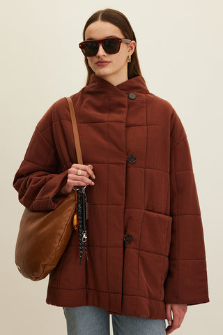 High-Neck Quilted Jacket Copper