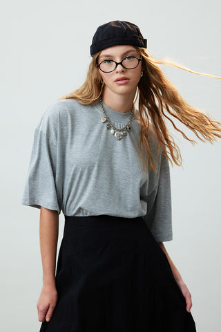 Oversize Cotton Short Sleeve T-Shirt Grey Melange