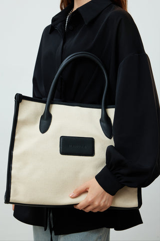 Large Natural Canvas Bag Black