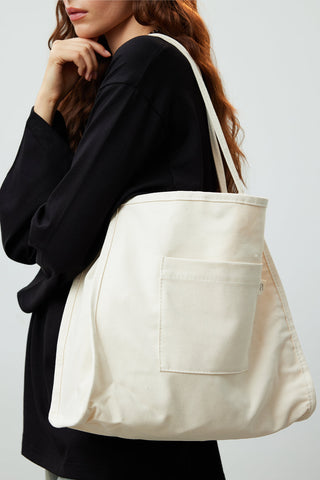 Canvas Bag With Pockets Beige