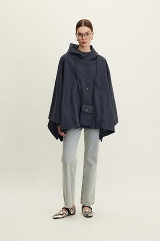 Cape Trench Coat With Bag Detail Navy Blue