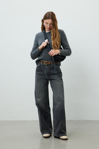 Wide Leg Denim Trousers Anthracite