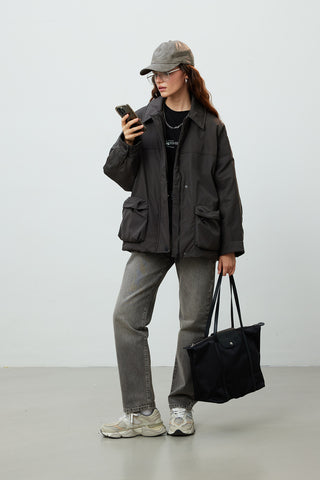 Oversize Bomber Coat Khaki