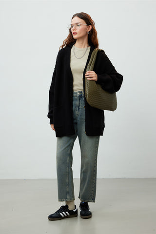 Soft Textured Oversize Cardigan Black