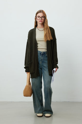 Soft Textured Oversize Cardigan Khaki