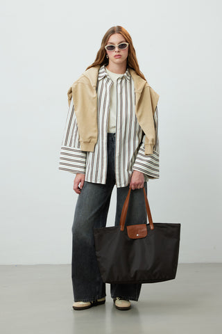 Striped Cotton Shirt Beige