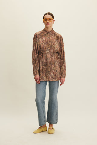 Belted Retro Style Shirt Amora