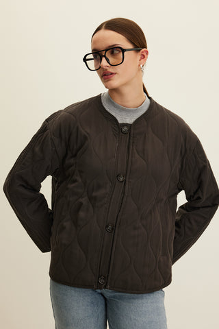 Buttoned Short Quilted Jacket Anthracite