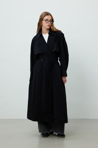 Technical Fabric Oversize Trench Coat Black