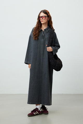 Collar Detail Denim Dress Anthracite