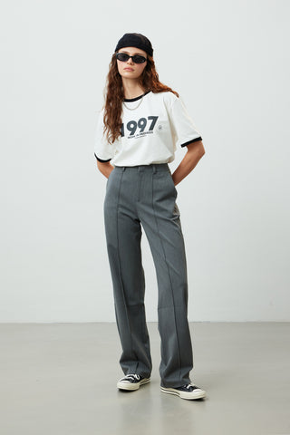 Premium Pleated Straight Trousers Grey