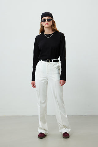 Front Seam Straight Pants White